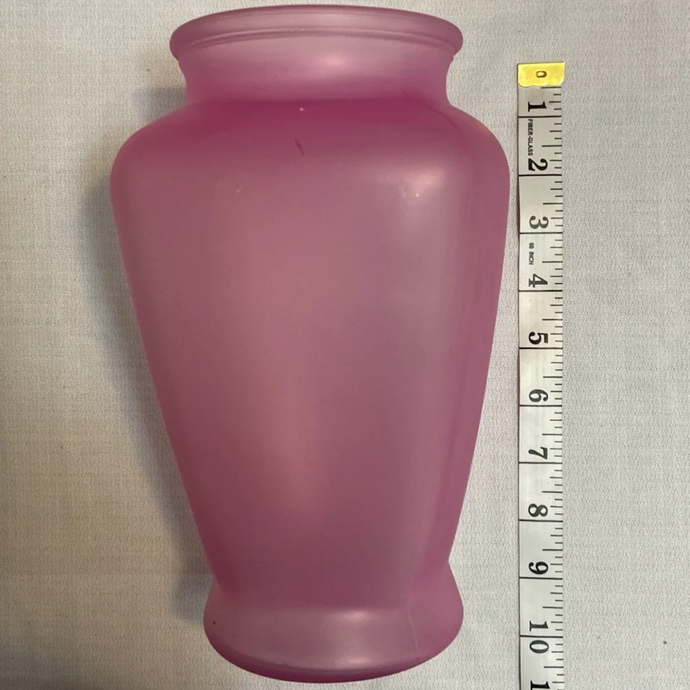 Vintage Pink Frosted Glass Vase USA Made - EUC